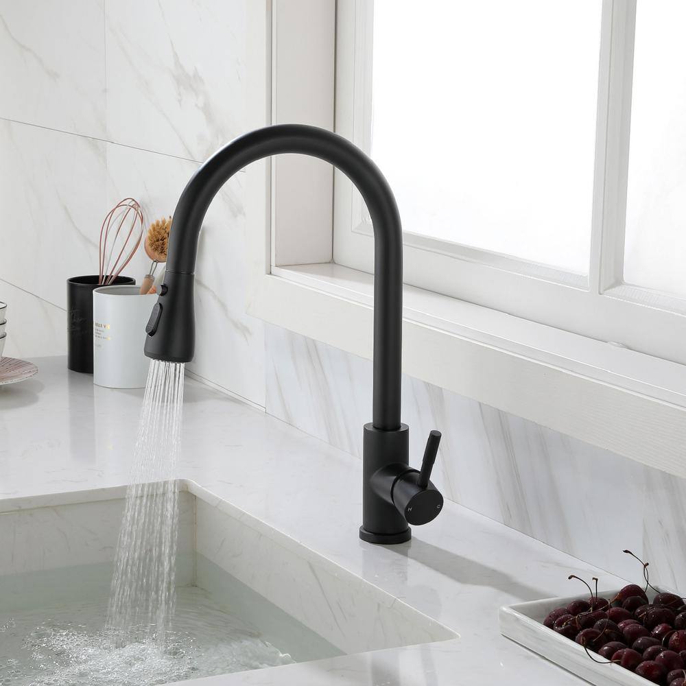 matrix decor Single Handle Pull Down Sprayer Kitchen Faucet with Spot Resistant in Matte Black MDTH4001MB