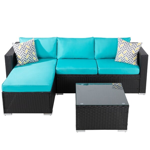 Futzca Outdoor Furniture Patio Sets，Low Back AllWeather Small Rattan Sectional Sofa