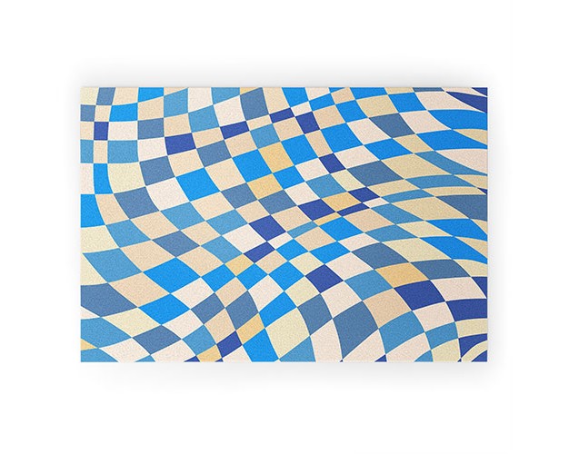 Little Dean Retro Blue Checkered Pattern Welcome Mat Society6