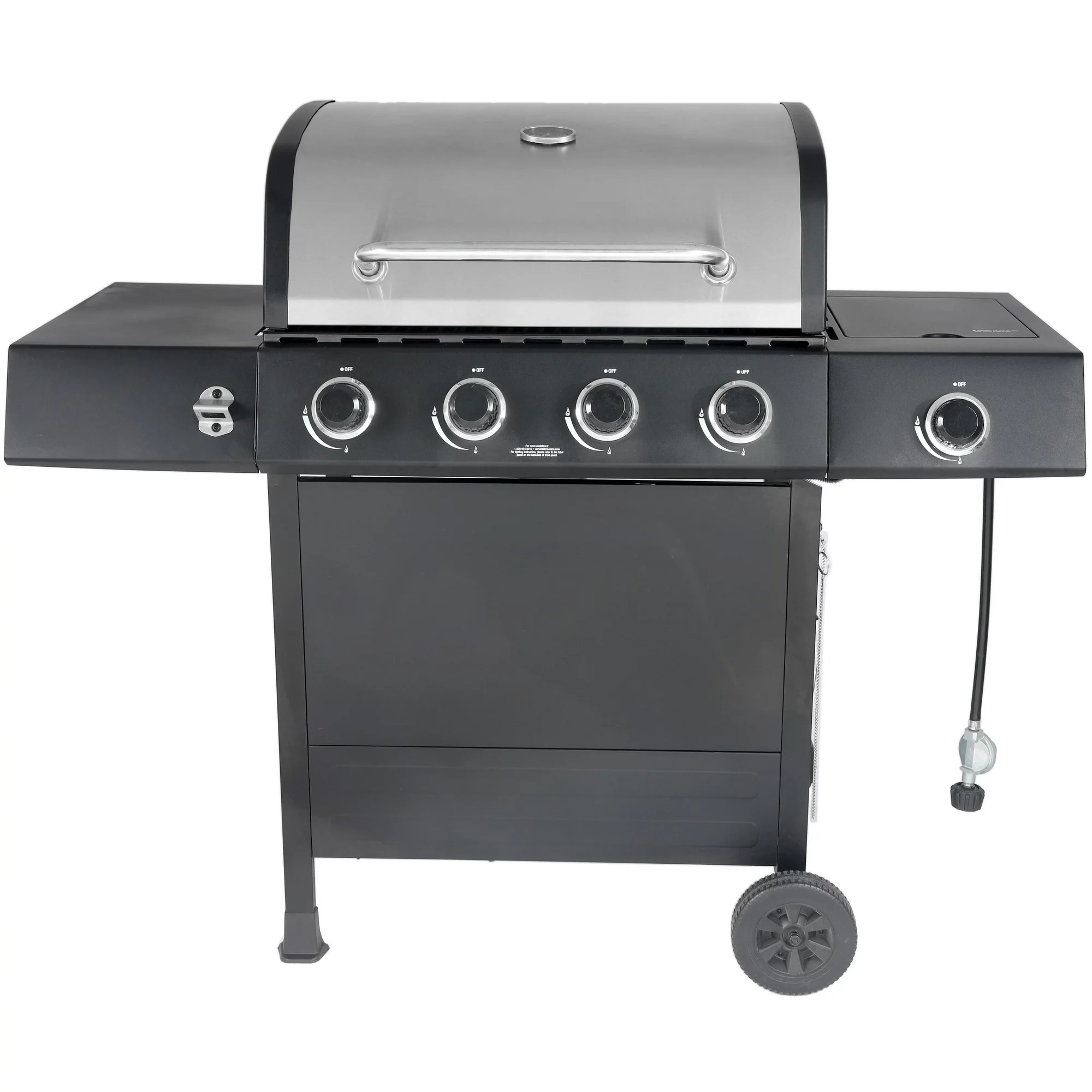 RevoAce 4-Burner Propane Gas Grill with Side Burner， Stainless Steel and Black