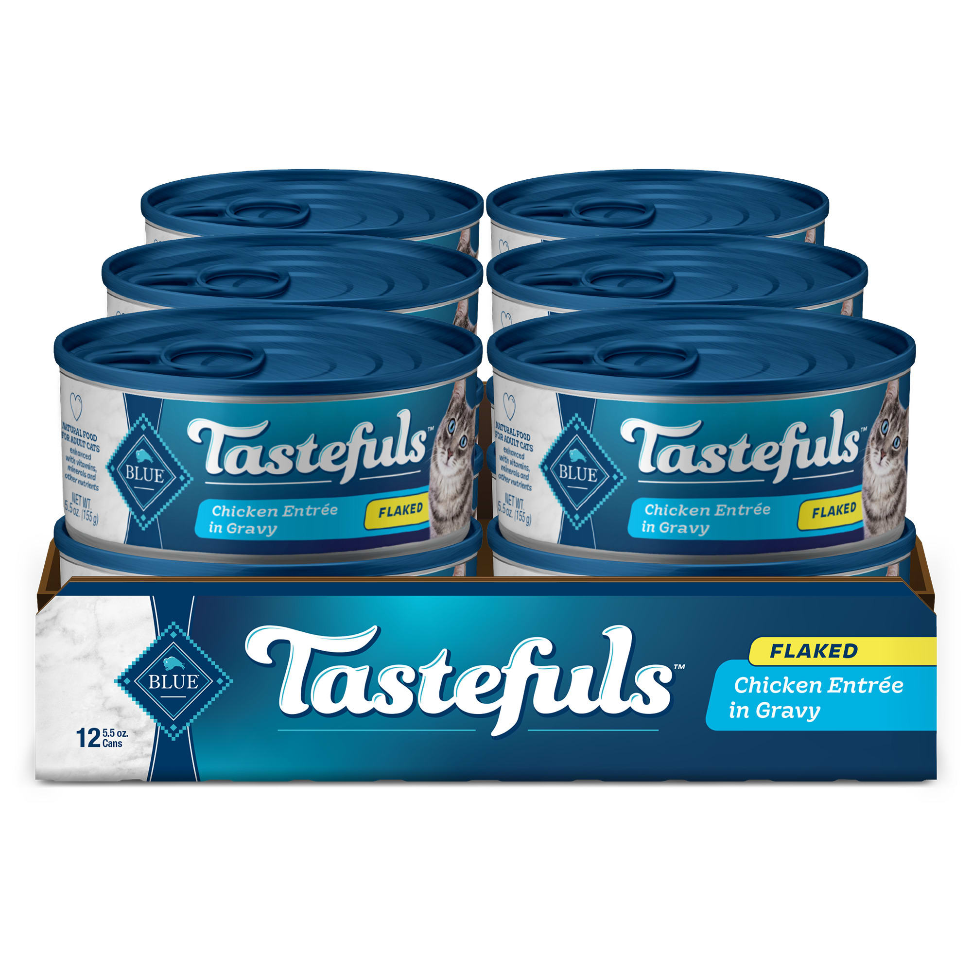 Blue Buffalo Blue Tastefuls Chicken Entree in Gravy Flaked Wet Cat Food， 5.5 oz.， Case of 12