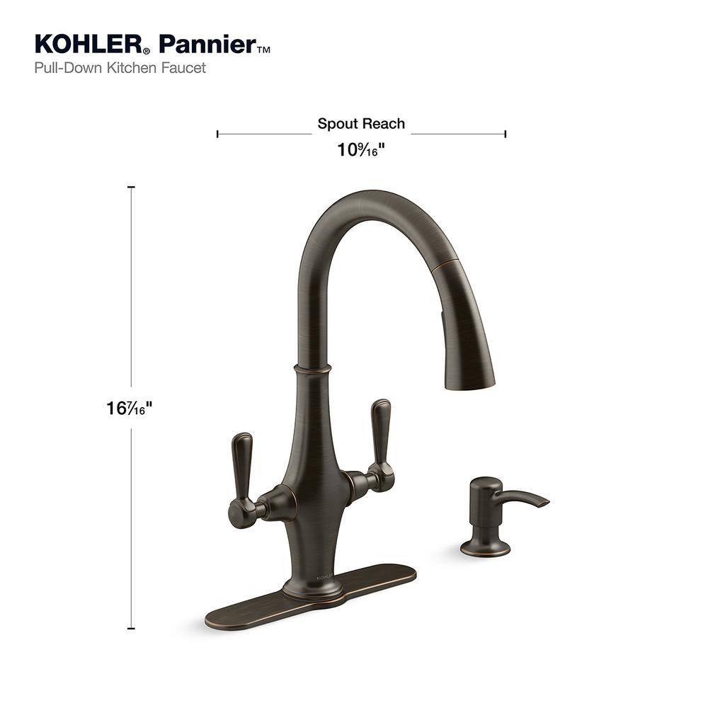 KOHLER Pannier Two-Handle Pull Down Sprayer Kitchen Faucet in Oil-Rubbed Bronze K-R29473-SD-2BZ