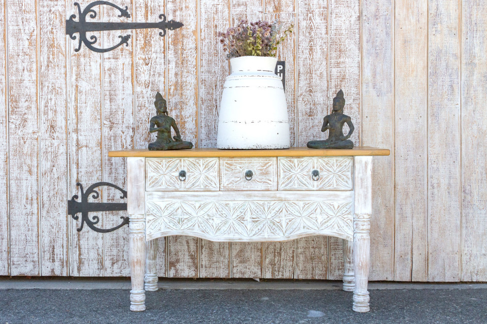 Whitewash Spanish Colonial Nahuala Console Table   French Country   Console Tables   by De cor  Houzz