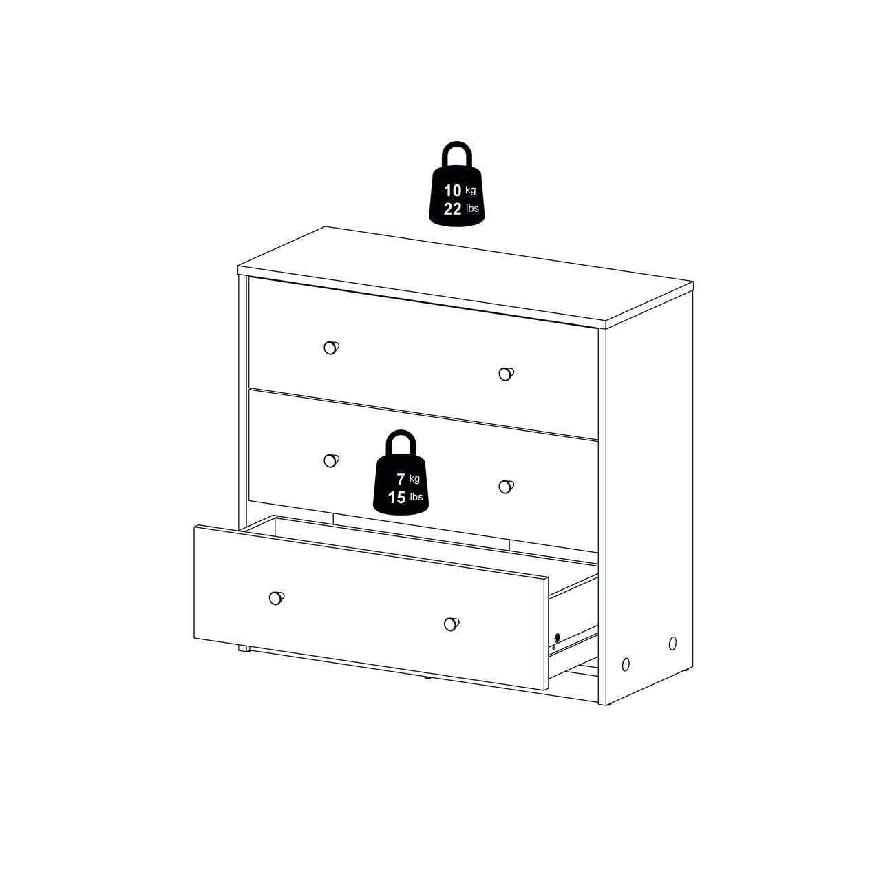 Studio 3 Drawer Dresser, White