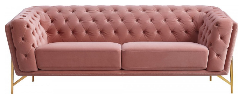 Rosabela  Modern Salmon Velvet Sofa   Midcentury   Sofas   by Rustic Home Furniture Deco  Houzz