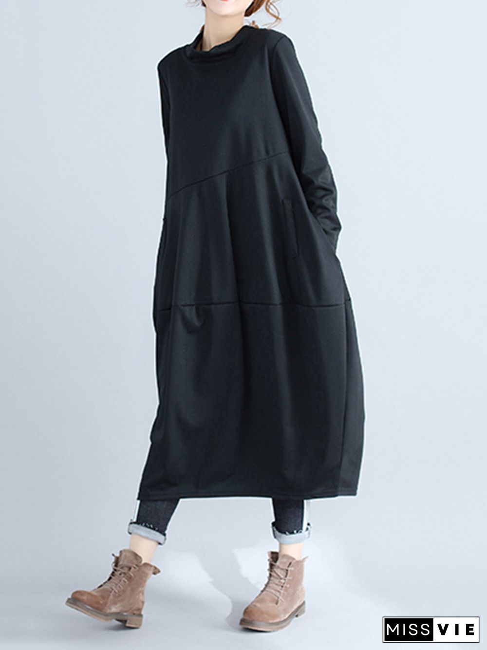 Casual Loose Plus Size Solid Color Hooded Midi Dresses