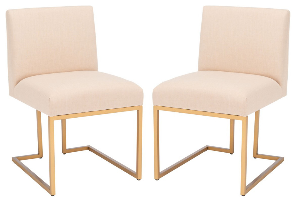 Yvonne Side Chair Beige/Gold Set 2   Contemporary   Dining Chairs   by Peachtree Fine Furniture  Houzz