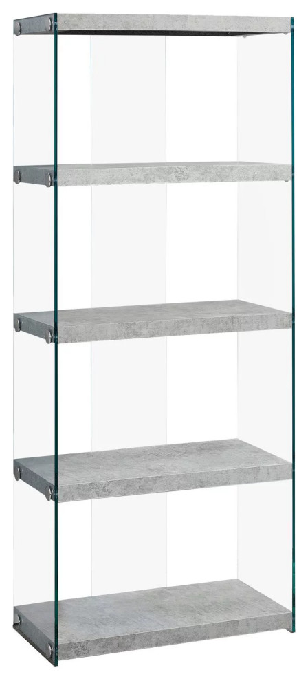 Modern Bookcase  Clear Glass Sides With 5 Fixed Engineered Wood Shelves  Gray   Contemporary   Bookcases   by Decorn  Houzz