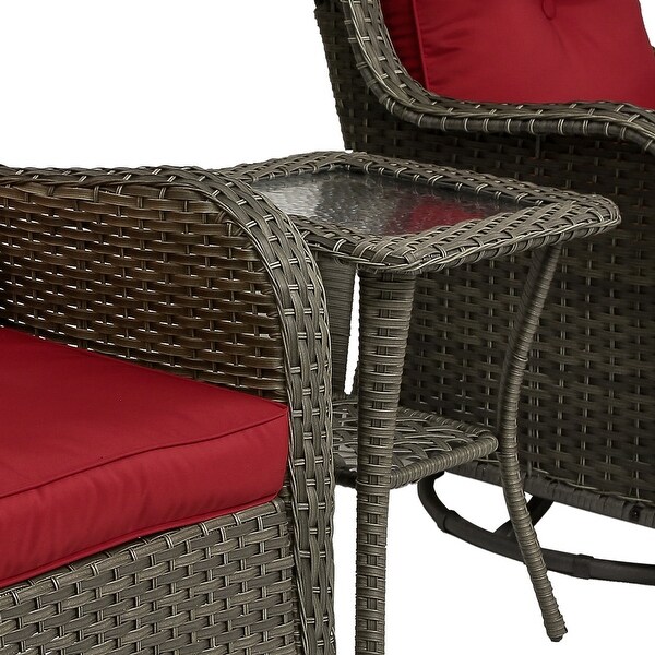 3 Pieces Patio Furniture Rocking Set with Rattan Side Table