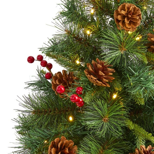 4' Mixed Pine Artificial Christmas Tree with 100 Clear LED Lights，Pine Cones and Berries