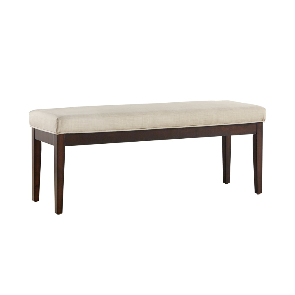 Chelsea Lane Espresso Wood Linen Upholstered Bench, Cream