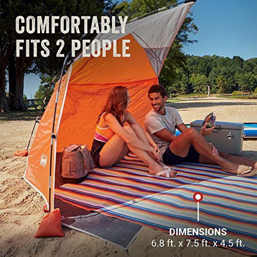 Coleman Skyshade Large Compact Beach Shade， Tiger Lily Orange， Sun Shade and Shelter， UV Protectant (UPF 50+) Shade Tent