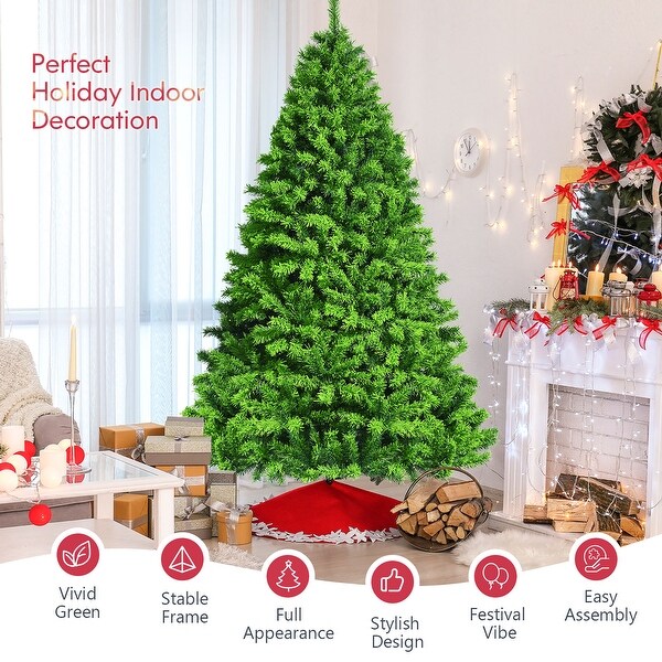 Costway 7.5ft Green Flocked Hinged Artificial Christmas Tree w/ Metal