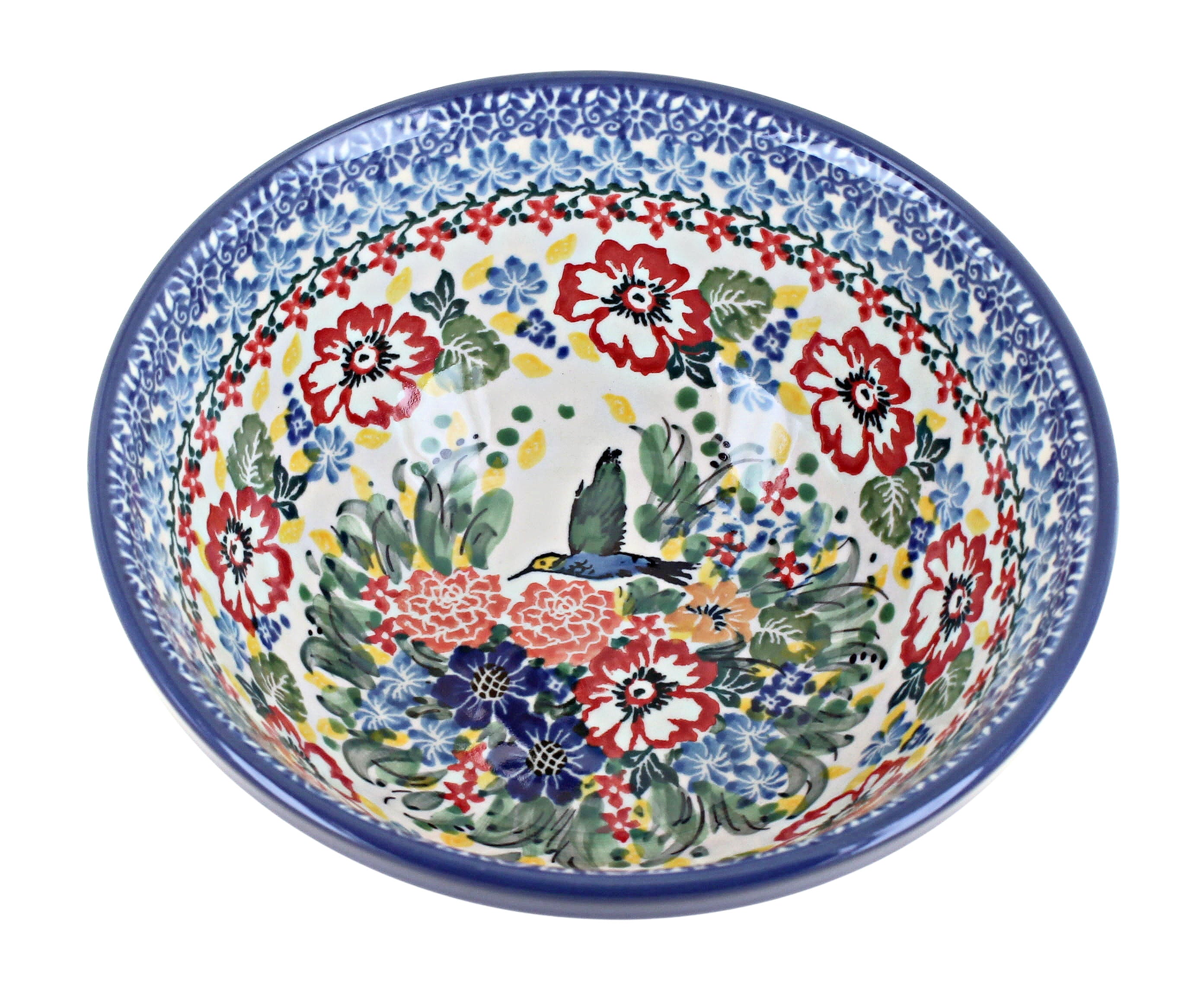 Blue Rose Polish Pottery Hummingbird Cereal/Soup Bowl