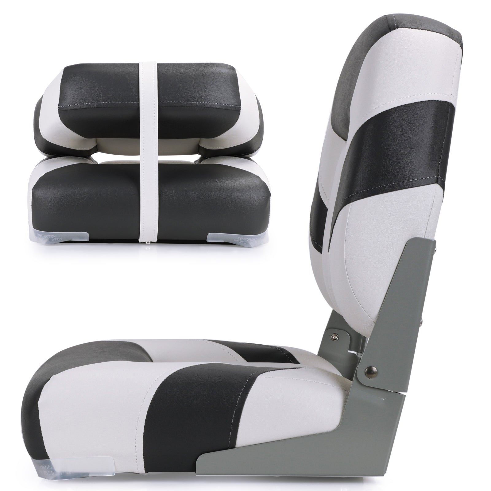 NORTHCAPTAIN Deluxe White/Charcoal Low Back Folding Boat Seat， 2 Seats