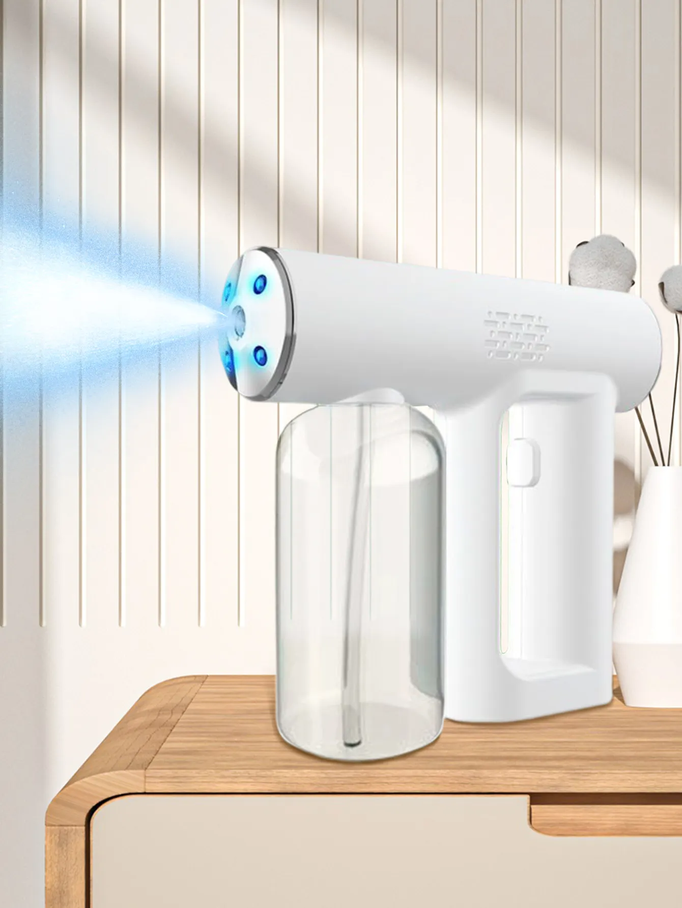 Electric Nano Sanitizer Gun   Wireless Fogging Disinfection Sprayer with Blue Light Steam Atomization