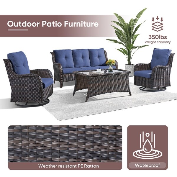 4Piece Patio Sofa with Swivel Glider Chair Set