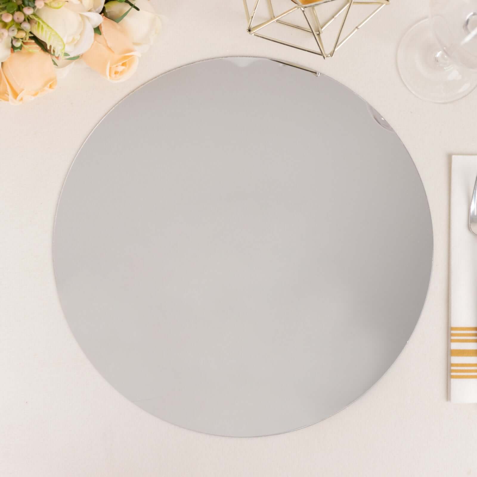 10 Pack Silver Mirror Acrylic Charger Plates For Table Setting, Lightweight Round Decorative Dining Plate Chargers 13