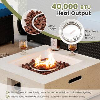 Costway 28 in. Square Metal Terrazzo Outdoor Fire Pit Table 40000 BTU Propane Gas Fire Pit with PVC Cover NP10852WH