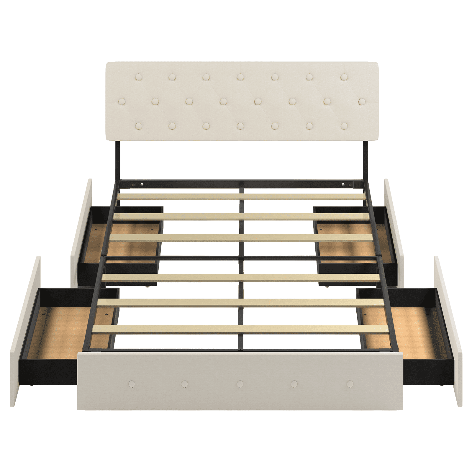 MUZZ Full Size Adult Platform Bed Frame with Adjustable Headboard (Full, Beige)