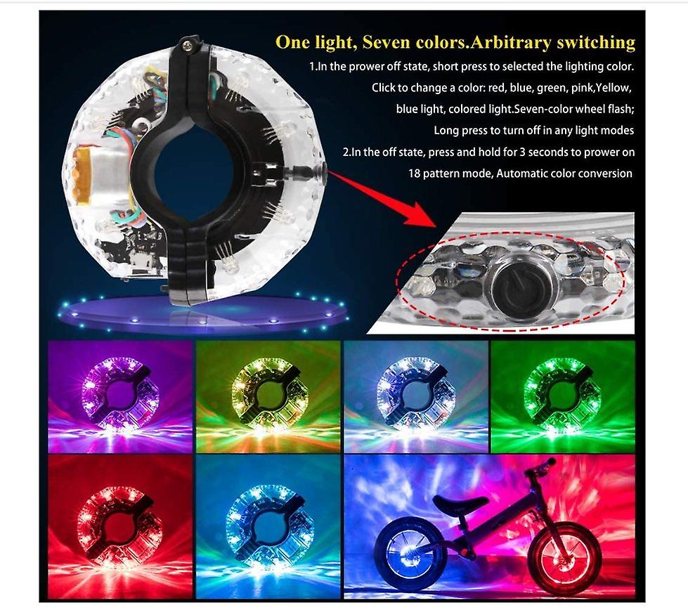 Bike light， 7 Colors 18 Modes USB Rechargeable Waterproof LED Cycling Bicycle Safety Warning Spoke Decoration Light (White)