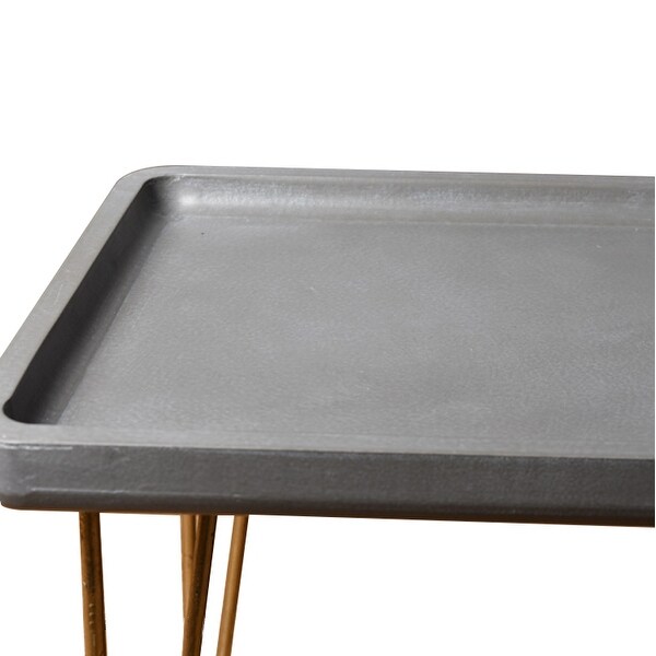 Rectangular Wooden Side Table with Hairpin Legs， Gray and Gold