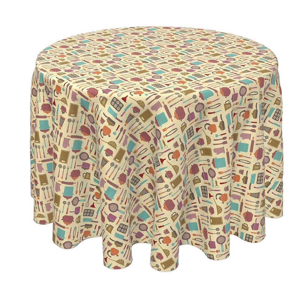 Round Tablecloth， 100% Polyester， 60 Round， Retro in the Kitchen