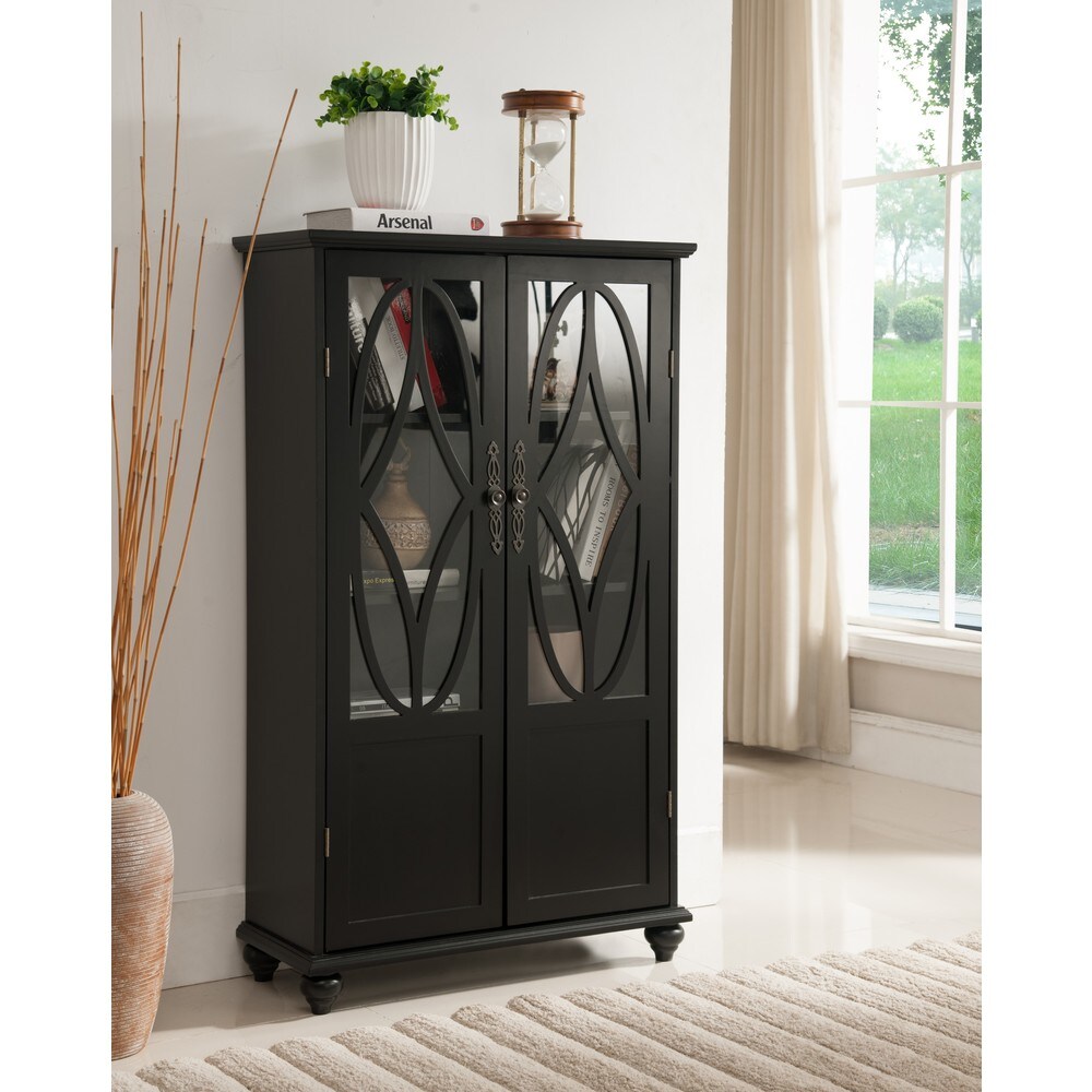 2 Door Black Curio Bookcase Cabinet with Glass Doors