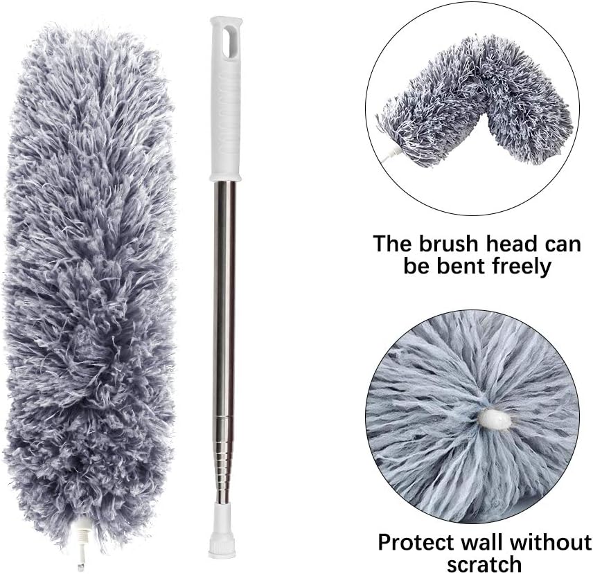 DELUX Microfiber Extendable Feather Duster with 100 inches Extra Long Pole, Bendable Head & Long Handle Dusters for Cleaning Ceiling Fan, High Ceiling, Blinds, Furniture & Cars