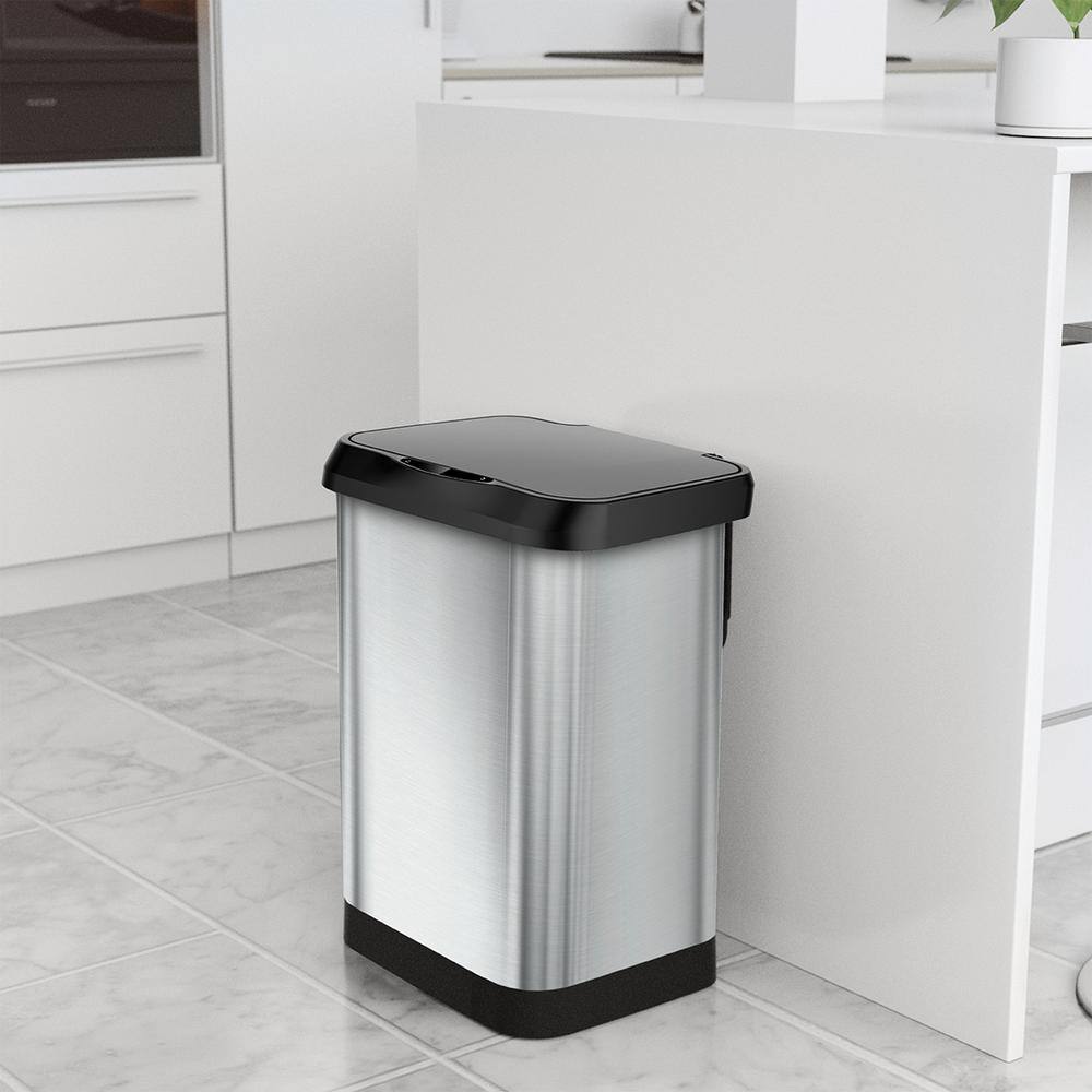 Glad 13 Gal. Stainless Steel with Clorox Odor Protection Touchless to Motion Sensor Trash Can GLD-74515