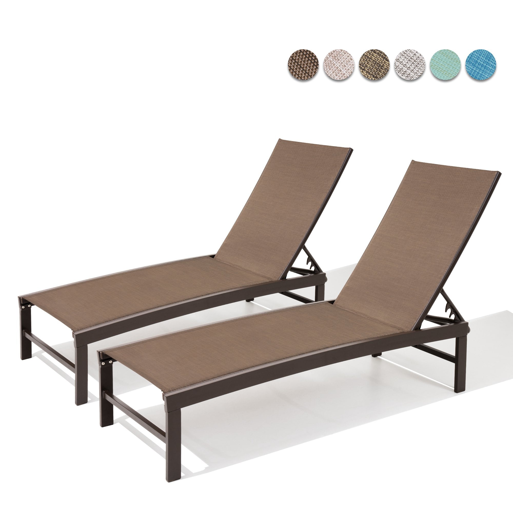 Pellebant Brown Patio Outdoor Chairs Aluminum Adjustable Lounge Chaise (Set of 2)