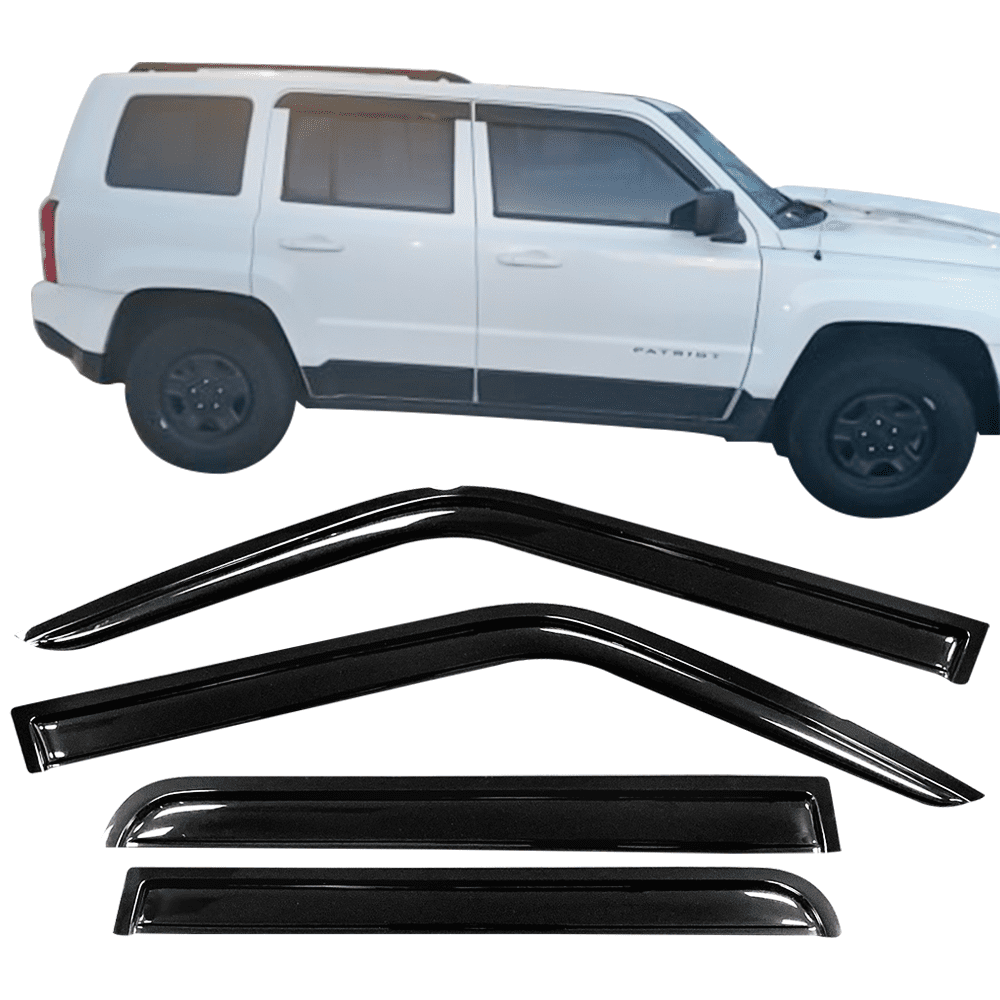 Ikon Motorsports Compatible with 07-18 Jeep Patriot Acrylic Window Visors Vent Windshield Deflector Rain Guard 4Pc Set Outside Mount 2007 2008 2009 2010 2011 2012 2013 2014 2015 2016