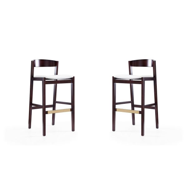 Klismos Barstool in Ivory and Dark Walnut (Set of 2)