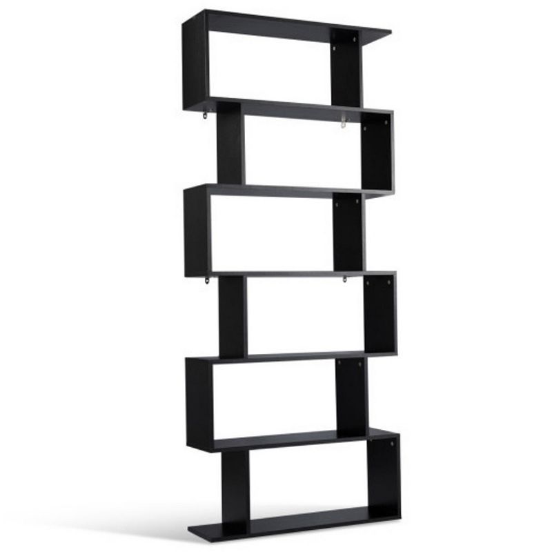 6-tier S-shaped Bookcase Z-shelf Style Storage Bookshelf