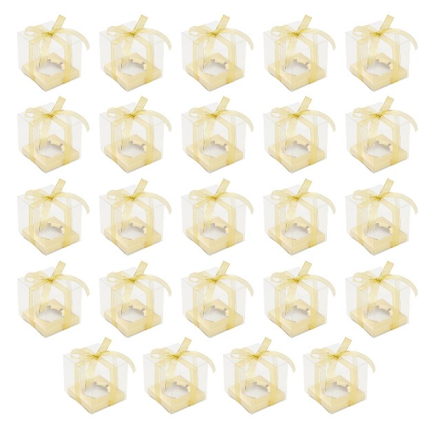 Sparkle And Bash 24 Pack Individual Cupcake Boxes Containers Cupcake Carrier Holder With Gold Ribbon For Wedding Party Favors