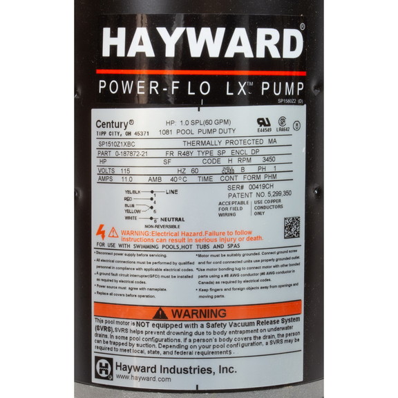 Hayward SP1580 Pump  Hywrd  PowerFlo LX  1.0hp  11...