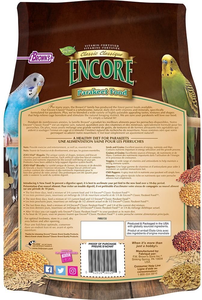 Brown's Encore Classic Natural Parakeet Food