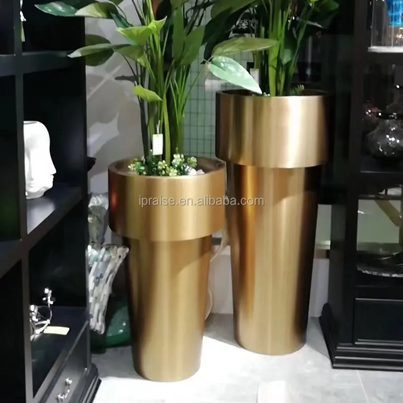 Outdoor garden supplies giant floor vase / gold decorative indoor flower pots / planters for entrance