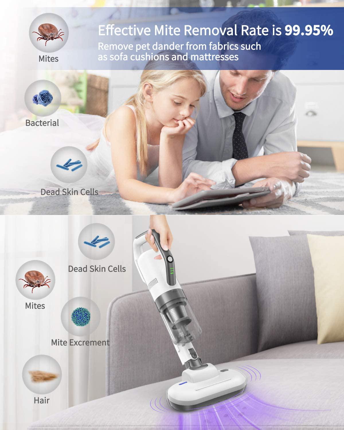 Aposen 21Kpa Stick Vaucum Cleaner， Anti Dust Mites Cordless Vacuum for Hard Floor Carpet， White