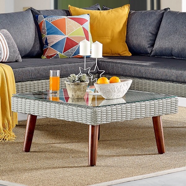 Bayden Grey Allweather Wicker Square Coffee Table with Glass Top by Havenside Home