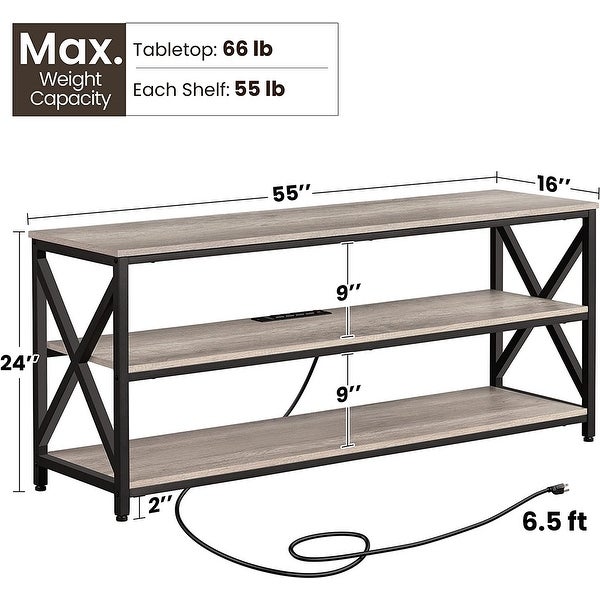 TV Stand with Power Outlets to 65 Inches， Industrial TV Console with 3-Tier Storage Shelves， Media Entertainment Center