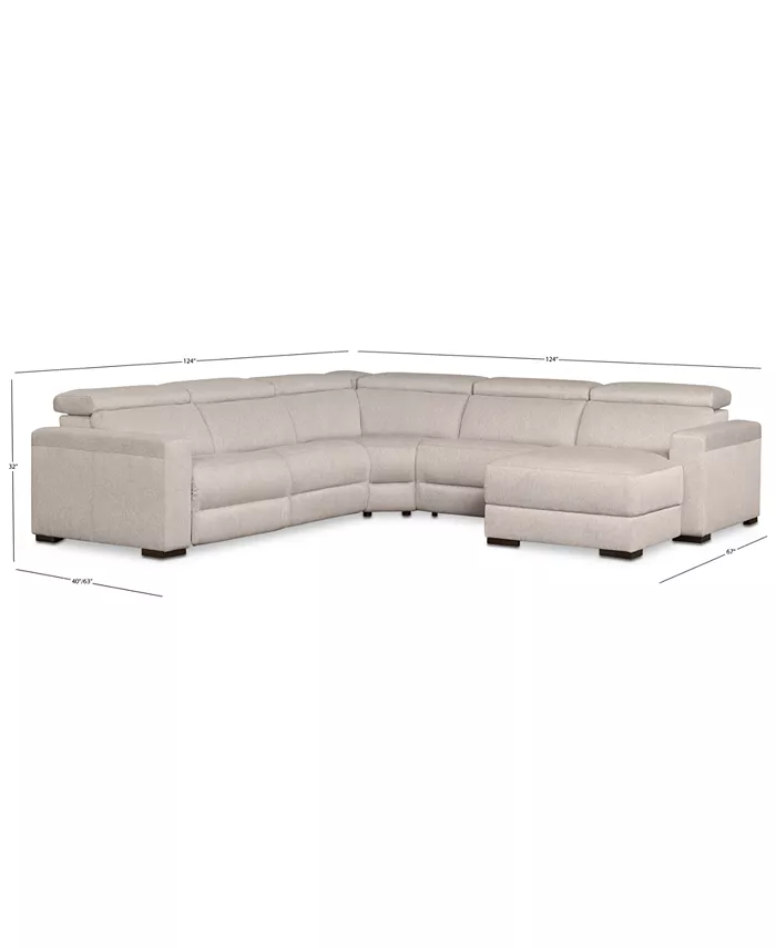 Furniture Nevio 124 5-Pc. Fabric Sectional Sofa with Chaise