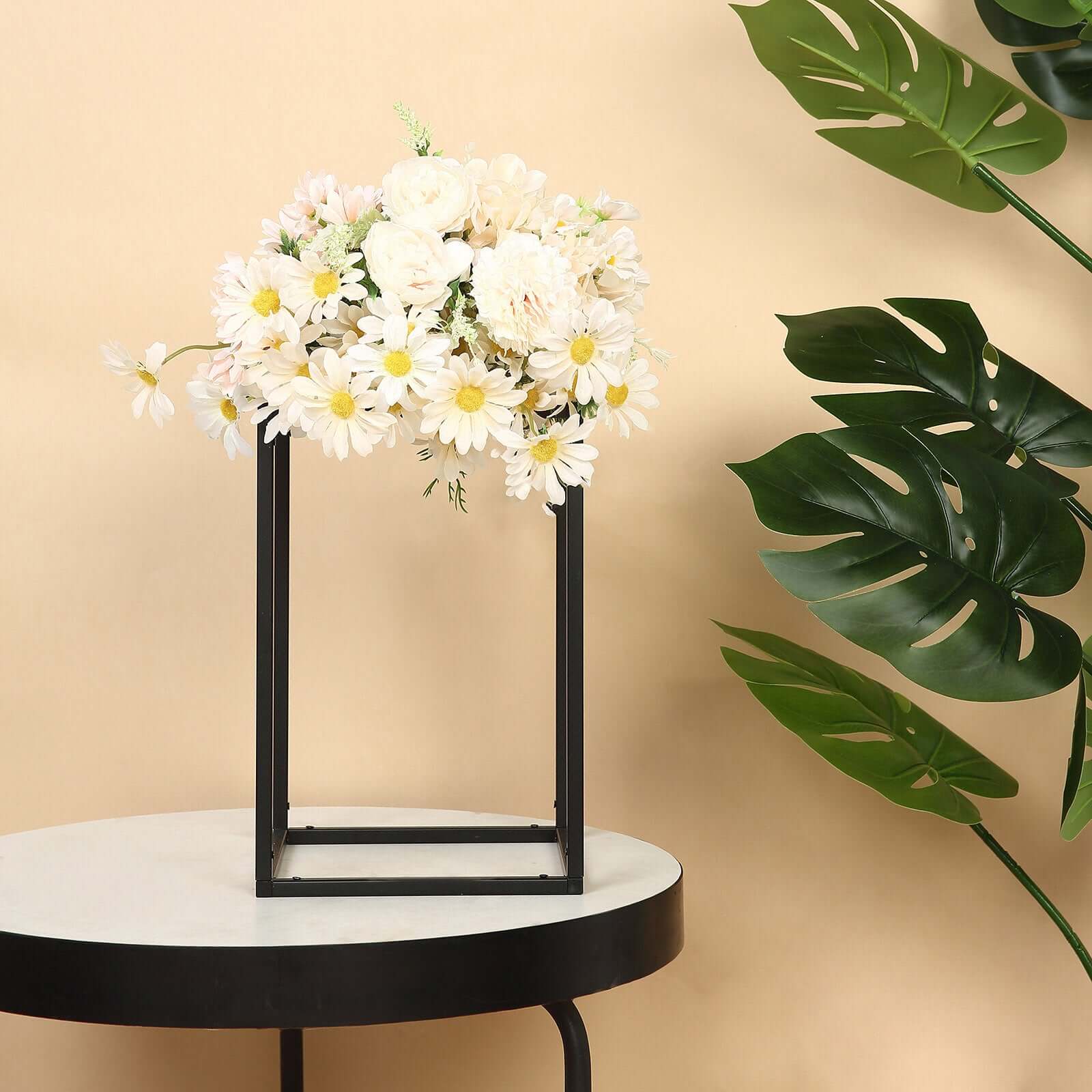 2 Pack Rectangular Matte Black Metal Wedding Flower Stand, Geometric Column Frame Centerpiece 12