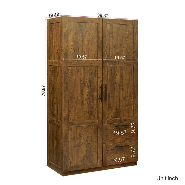 High wardrobe and kitchen cabinet with 2 doors， 2 drawers and 5 storage spaces，walnut - - 36528816