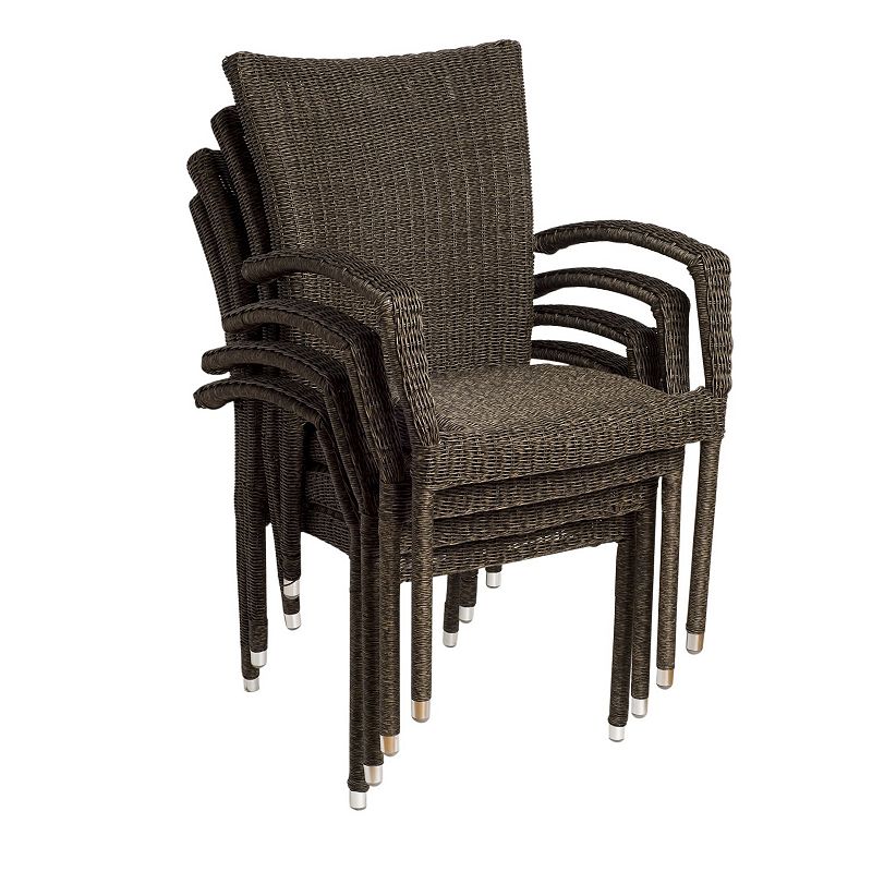 4-Piece Brown Bari Wicker Patio Armchair Set 35