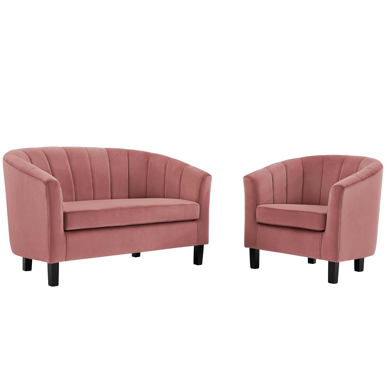 Prospect Channel Tufted Performance Velvet Loveseat and Armchair Set, Dusty Rose