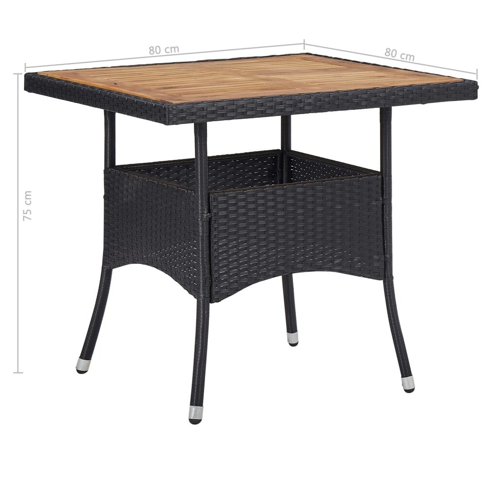 vidaXL Patio Dining Table Black Poly Rattan and Solid Acacia Wood   31.5\