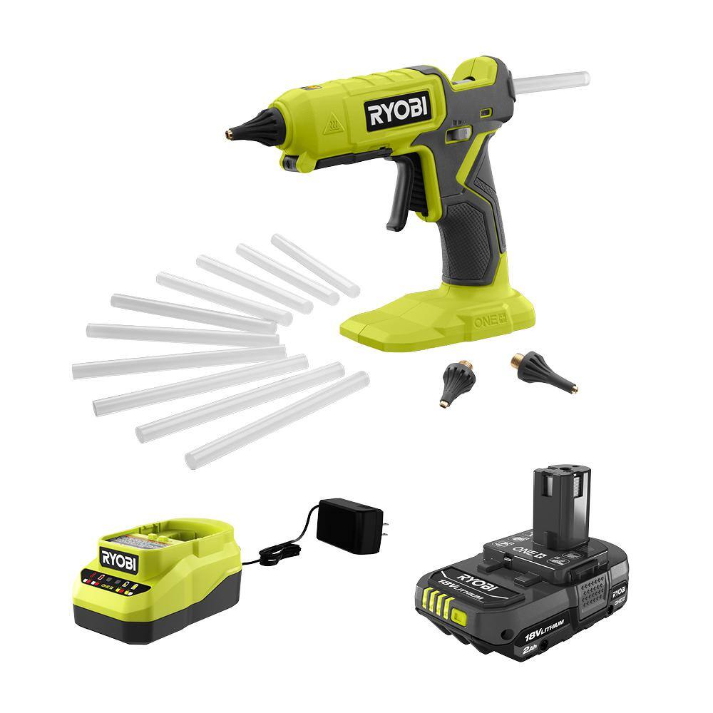 RYOBI ONE+ 18V Cordless Dual Temperature Glue Gun Kit with 2.0 Ah Battery and 18V Lithium-Ion Charger P307K1N