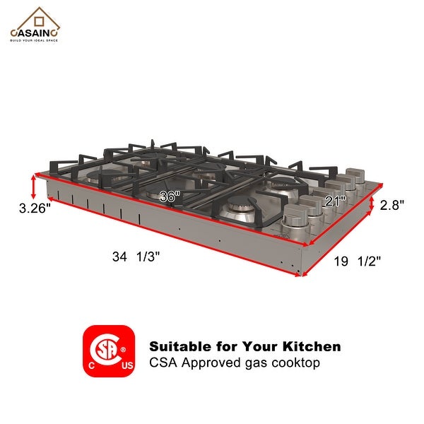 36-in 6 Burners Stainless Steel Gas Cooktop