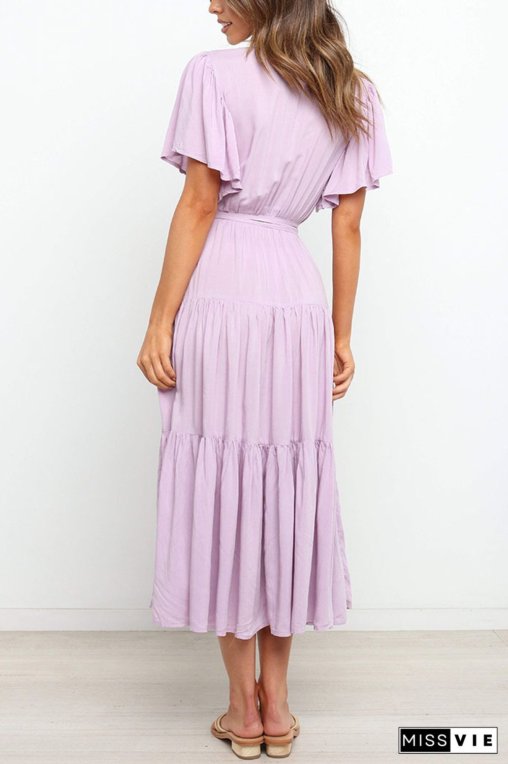 KarliDress Solid Ruffles Belted Maxi Dress P12790